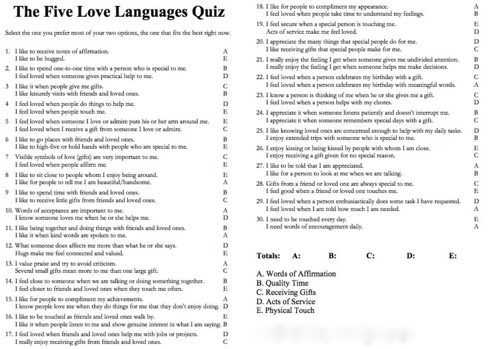 The Five Love Language Quiz