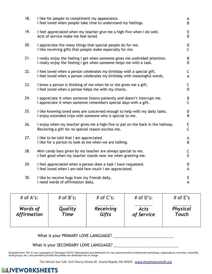 Love Language Quiz For Kids Worksheet In 2021 Language 