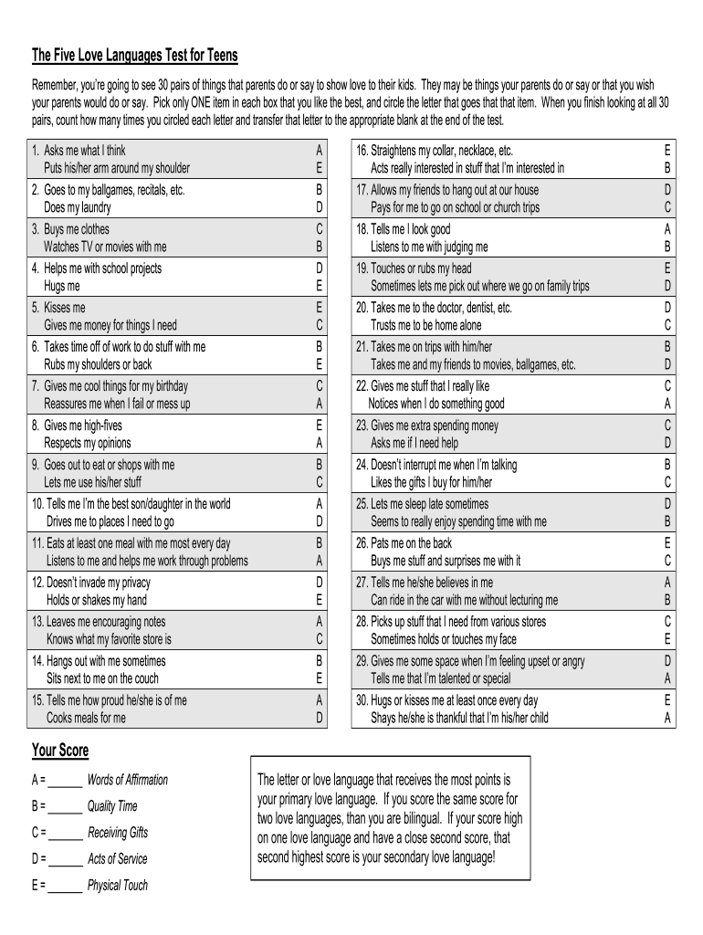 Love Language Test 2020 Fill And Sign Printable Template 